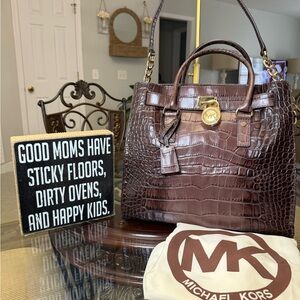 Michael Kors Chocolate Brown ombré Crocodile Embossed Large Tote